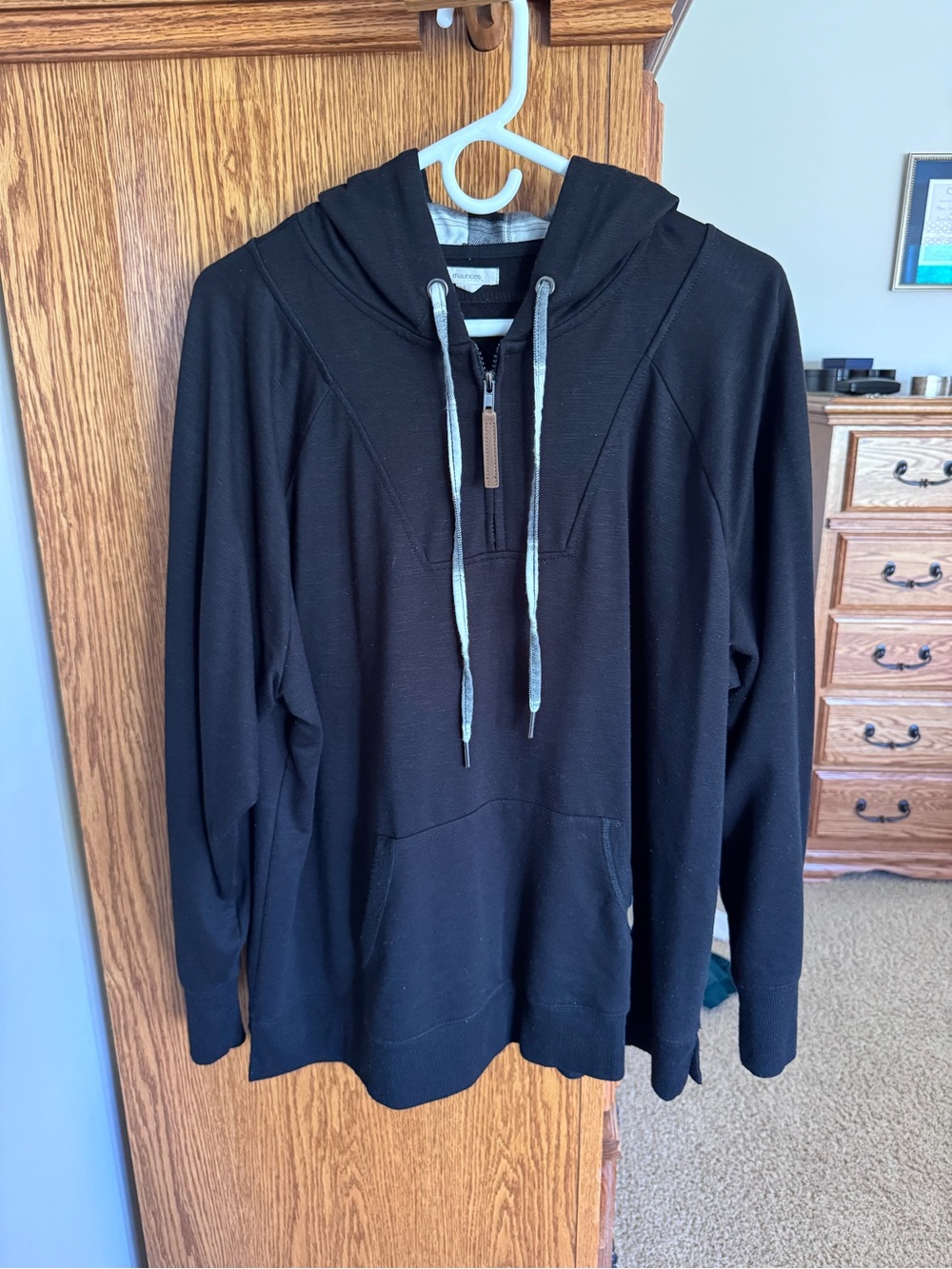 Maurices Black Zip-Neck Hooded Sweatshirt with Contrast Drawcords